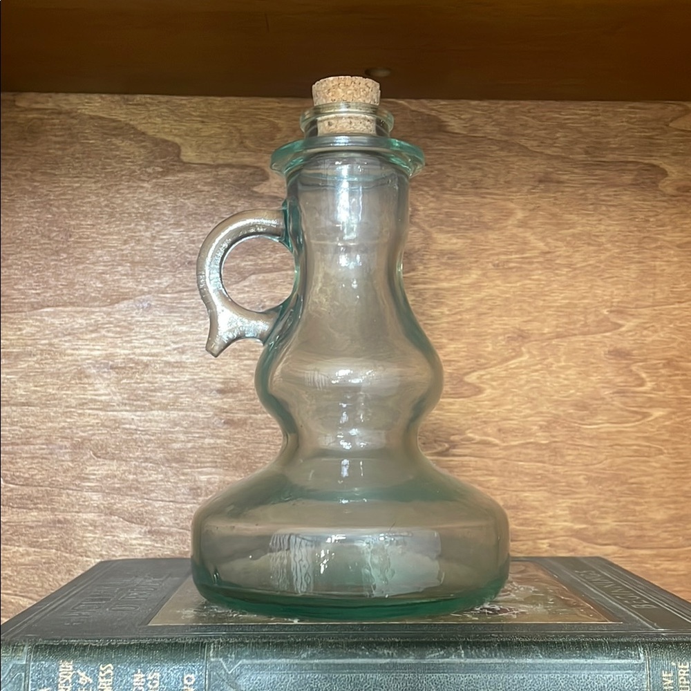 Vintage Glass Decanter with Cork light green tint